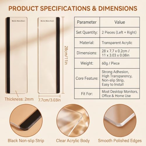 2Pcs Transparent Computer Monitor Memo Board Multifunction Monitor Message Board Sticky Note Holder Computer Side Panel for Home Office Desktop (Left and Right)