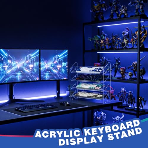 Sintuff 4 Tier Acrylic Keyboard Display Stand Clear 16.54" x 5.91" for Mechanical Keyboards Keycaps Transparent Riser Shelf for Desk Setup Retail Store or Collectibles Showcase Computer Tablet Storage - color: Clear