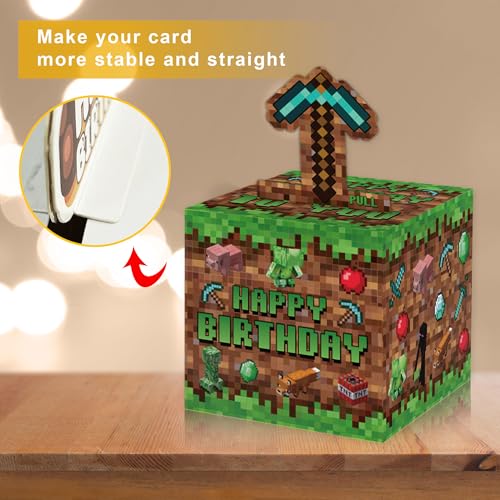 Surprise Money Box Gift Pull for Game Lover- Pixel Game Happy Birthday Money Box for Cash Gift Set Included Happy Birthday Card and 35 Pcs Transparent Bags, Fun Birthday Gift for Women Men - color: Pixel Game 001