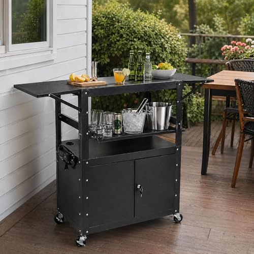 Adjustable Height AV Media Cart, 24-42 Inch Mobile Stand with Locking Storage, Extended Tray Organizer, Cable Management Wheels, for Home Office School - size: With extension frame