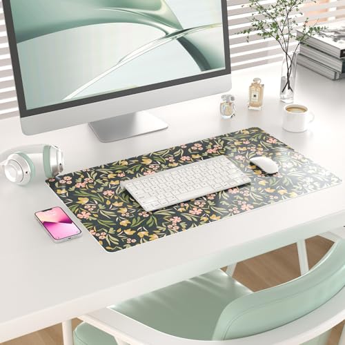 Colorful Star Large Mouse Pad, PU Leather Waterproof Desk Mat, Computer Gaming Mouse Pad, XXL Extended Mousepad Non Slip Desk Pad for School Office Home 23.6" x 13.8" - Ditsy Floral Print - color: Ditsy Floral Print, size: 23.6L x 13.8W inches