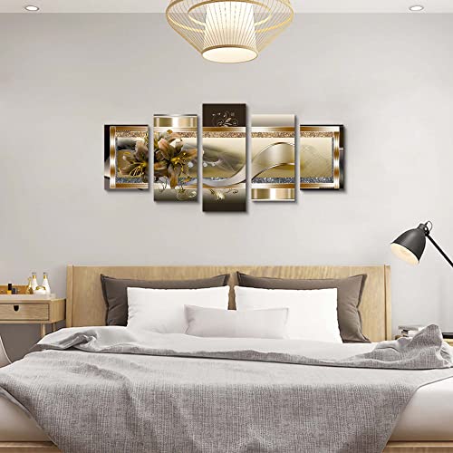 5 Panel Yellow Orchid Flowers Canvas Print - Abstract Golden Floral Wall Decor Poster, 5 pieces Wall Art Painting Decor for Home Decoration Artwork Picture Bedroom Wall Decor (D,Oversize 60x30inch) - color: D, size: Oversize 60x30inch