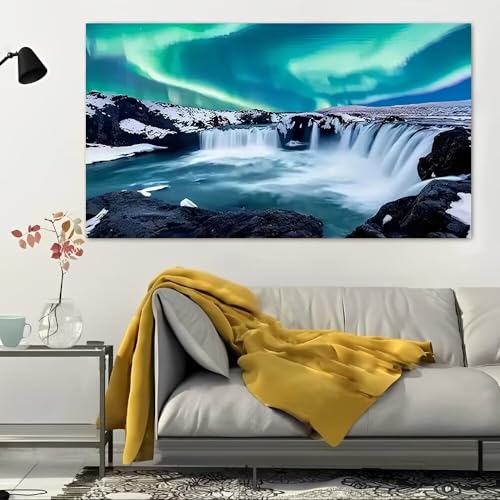 Aurora Waterfall Rustic Canvas Wall Art - 12x24in Unframed Poster- Home & Office Decor for Living Room, Bedroom, Kitchen & Cafe
