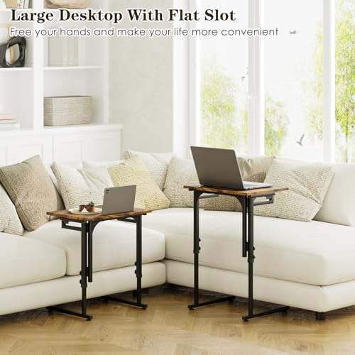 Adjustable Folding TV Tray Table,TV Dinner Small Foldable C-Shaped End Table for Eating,6 Height Adjustable Slide Under Couch Side with Sturdy MDF Top,No Assembly(Brown) - color: Brown, size: 1PC