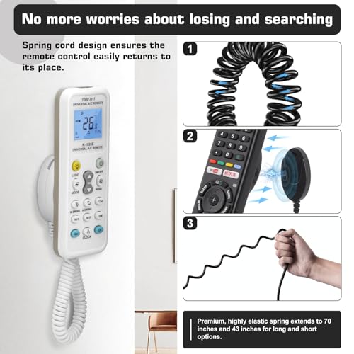 4-Pack Magnetic Remote Control Holders with Spring Ropes - Safely Secure Remotes & Small Items, Wall-Mount with Adhesive, Anti-Loss, Rapid Adsorption, Extendable Spring (White 43 inch, 4 Pack) - color: White 43 inch, 4 pack