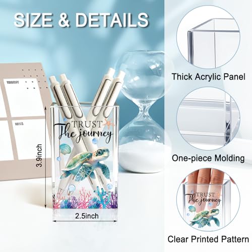 Trust The Journey Acrylic Pencil Holder Cup, Inspirational Gifts for Friends Coworker, Funny Sea Turtle Pen Holder for Women Girls Turtle Lover, Pencil Cup for Desk, Marker Makeup Organizer - color: blue