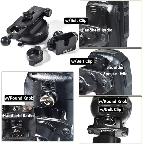 HYS SDS100 BCD436HP Universal Car Mount Dashboard & Windshield Suction Cup CB/GMRS Radio/Shoulder Speaker Mic Hanger Holder, Vehicle Suction Cups Holder for Scanner with Belt Clip&Round Knob Holder