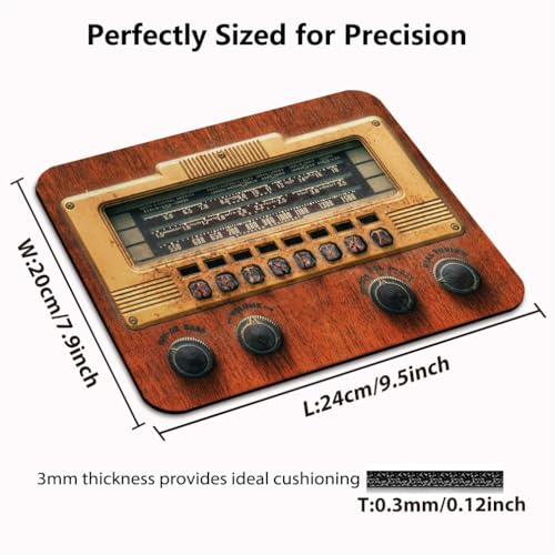 Antique Radio Mouse Pad, Retro Old Music Player Desk Mat | Enjoyment Holiday Theme Vintage Artwork Print, Anti-Slip Rubber Base, Silky Smooth Surface, Cute Office/Gaming Mousepad - color: Color_CNc
