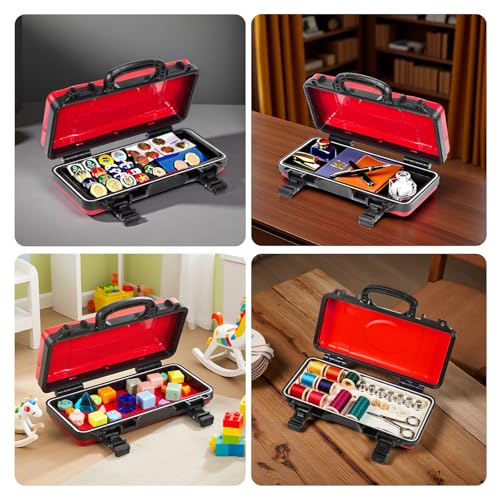 Geinxurn 2 Pieces Metal 11 Inches Steel Portable Tool Box Organizer Red & Black, Durable ABS Tool Storage with Plastic Handle and Double-Buckles - color: 2PCS