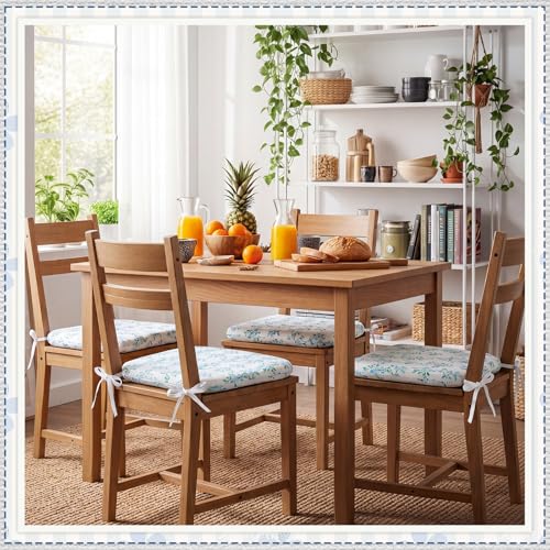 6 Pack Grandmillenial Chair Cushions for Dining Chairs 17" x 16" x 2" D-Shaped Breathable Blue and White Floral Linen Kitchen Chair Pads with Ties Washable Non Slip Seat Cushion - style: Floral