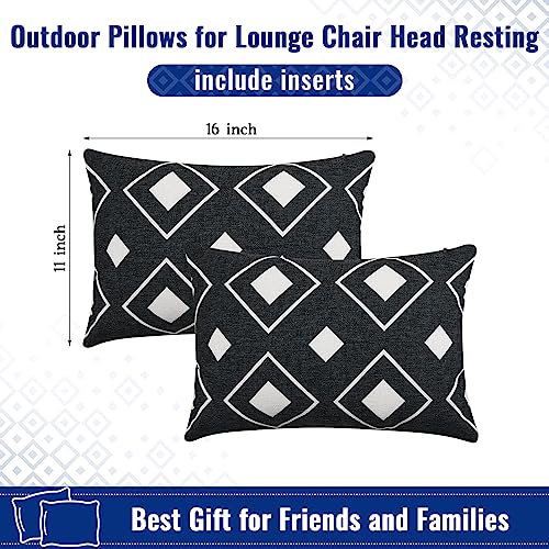 Juexica 2 Pack Chaise Lounge Pillow with Strap Outdoor Waterproof Beach Chair Neck Headrest Pillow Adjustable Elastic Band for Hammock Lumbar Recliner Pillows for Patio Pool Chair(White and Black) - style: White and Black