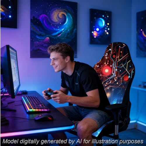 Gaming Chair Covers, 3D Printing Stretchable Soft Non-Slip Easy to Install Gamer Chair Cover with Armrest Cover(No Chair)(L) - color: L
