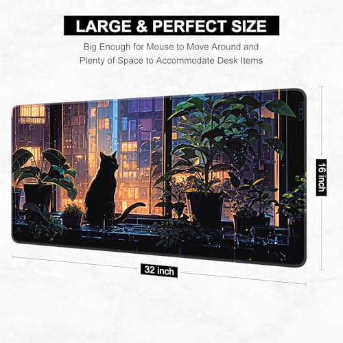 Desk Pad, 32" x 16" XXXL Extended Large Gaming Mouse Pad, Desktop Decor Desk Mat, Men Women Office Supplies and Accessories, Cute Anime Mouse Mat for Laptop & Keyboard, City Cat - color: Anime City Cat