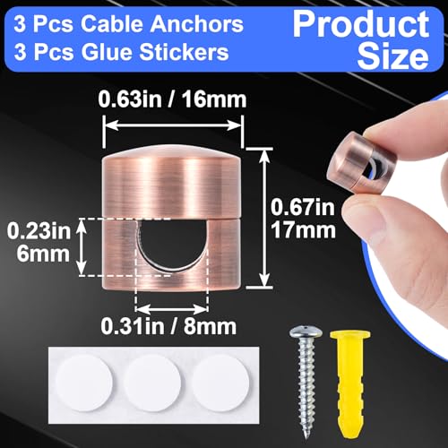 SmallCat 3 Sets Charger Holders for Cords, Red Bronze Color Adjustable Cable Anchor Holders, Adhesive Metal Cord Clips, Cable Management Wire Organizers for Desk, Office, Nightstand - color: Red Bronze Color,3sets, size: 3 Sets