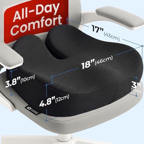 5 STARS UNITED Seat Cushion - Memory Foam Chair Cushion for Tailbone Pain Relief - Ergonomic Support for Coccyx, Sciatica & Butt - Office, Desk & Gaming Chair, Car Seat, Wheelchair, Black Mesh - color: Black Mesh, size: XX-Large