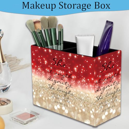 Pen Holder and Anti-Slip Mouse Pad Combination, Makeup Brush Storage Box, Tableware Storage Box, Suitable for Office and Home - Red Glitter Quote Proverbs 31-25 - color: Red Glitter Quote Proverbs 31-25