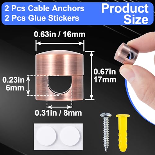 SmallCat 2 Sets Charger Holders for Cords, Red Bronze Color Adjustable Cable Anchor Holders, Adhesive Metal Cord Clips, Cable Management Wire Organizers for Desk, Office, Nightstand - color: Red Bronze Color,2sets