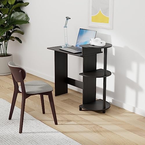 Furinno COMPACT Desk, 28.5" Wide Gaming Desk with Shelves, Computer Desk with Book Shelf, Office Desk for Home Office, Study Room, Dorm, Bedroom, Americano - color: Americano/Black, size: Round Side Shelves
