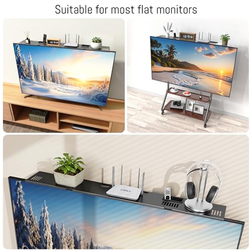CABTE Adjustable Steel TV Top Shelf, Floating TV Stand, Universal Monitor Shelf for Soundbar, Game Console, Cable Box, Router Shelves (33.86"x4.7" with Boxes) - style: 33.86"x4.7" with boxes