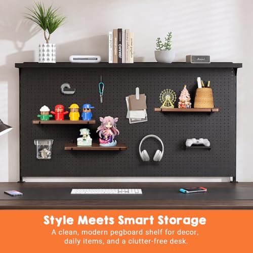 2 Pcs Walnut Finish Wooden Pegboard Shelf for 1/4" Metal Pegboard | Hardwood, High Balance No Tilt, Natural texture, Pegboard Accessories for Craft Room Home Garage Workbench