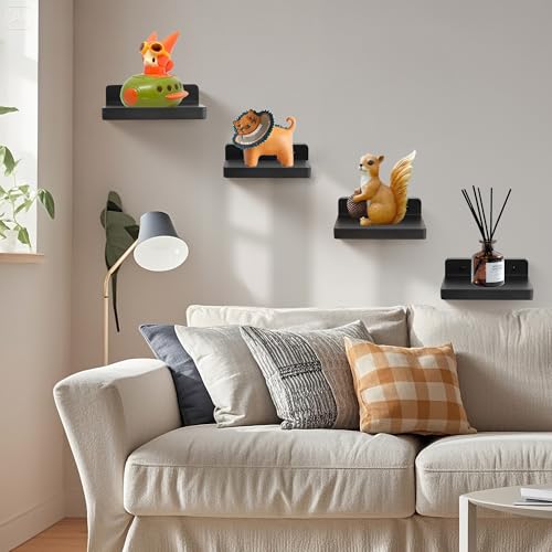Small Floating Shelf for Wall,5 Inch Wooden Wall Shelf Set of 2,Mini Speaker, Baby Monitor,Cameras,Figurines Display Stand, for Bedroom, Gaming Room, Living Room, Bathroom, Office(Black) - color: Black, size: 2 Pcs