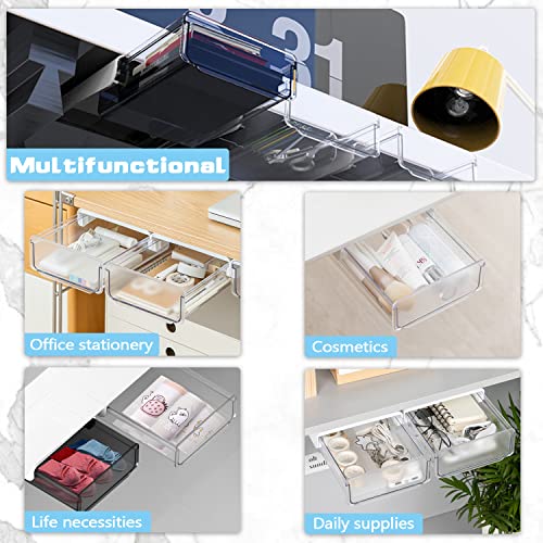 OSPNIEEK Self-adhesive Under Desk Drawer Organizer, 2 Pack Table Hidden Slide Out Large Storage Mounted Desktop Pencil Holder Tray Drawers for Office Home School Stationery Kitchen (White) - color: Matte White, size: Standard