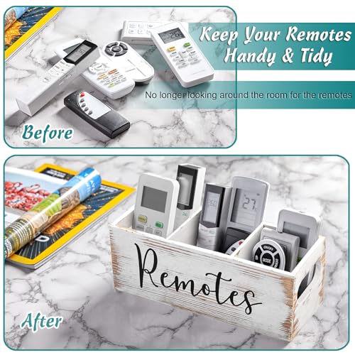 DRASTAR Remote Control Holder, 3 Slots Wood Remote Storage Caddy, Remote Control Organizer Retro White - color: Retro White, size: 3 Slots