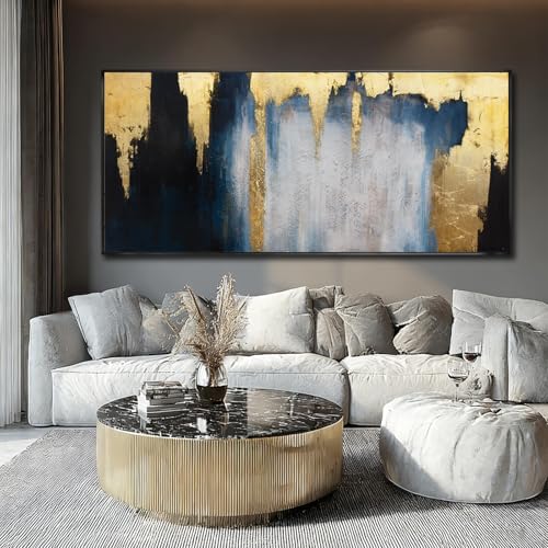 Modern Abstract Blue and Gold Framed Wall Art 32x70 Extra Large Canvas Painting Contemporary Artwork for Living Room Office Decoration - color: Blue and Gold, size: 70"L x 32"W