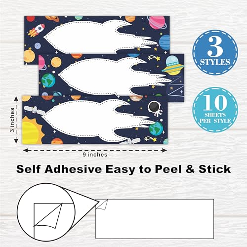 30 Pcs Self Adhesive Name Stickers, Name Tags in 3 Different Patterned,Astronaut, Planet Theme Students Desk Labels for Classrooms, Storage Box Labels,Classroom Office Decorations and Supplies - A04 - color: Multiple