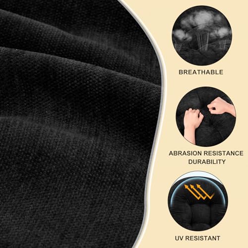 Rocking Chair Cushion - Chenille Fabric, High-Density Sponge, Durable Comfort Non-Slip Bottom Tufted Seat Pads with Ties, Chenille︱Black, 44x19x4 inch - color: Chenille I Black