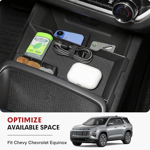 Autorder 2PCS Center Console Organizer for Chevy Chevrolet Equinox 2025-2026 Accessories Center Console Insert Tray Secondary Storage Box with Anti-Slip Mat(Not for Equinox EV) - color: 2025-2026 Chevy Equinox 2PCS