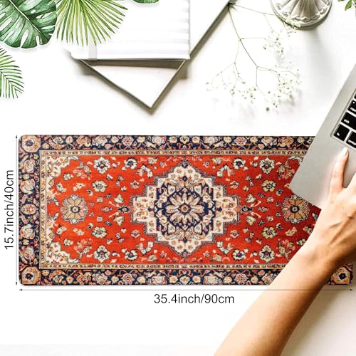 Desk Pad, Vintage Red Boho Rug XXL Gaming Mouse Pad with Stitched Edges,Non-Slip Waterproof Rubber Base Large Desk Mat for Keyboard and Mouse 35.4"x15.7" - color: Colour8, size: 35.4" x 15.7"