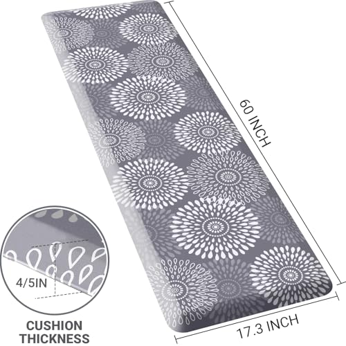 LuxStep Kitchen Mat Waterproof Kitchen Rugs for Floor Cushioned Anti-Fatigue Mat Non-Slip Standing Desk Mat Comfort Floor Mats for House Sink Office 17.3" x 60"-4/5 Inch Grey - color: Grey, size: 60"L x 17.3"W x 0.8"Th