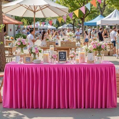Wish Care 2 Pack Hot Pink Rectangle Table Clothes for 4 Foot Tables, Polyester Fitted Tablecloths 4ft Stretch Table Cover for Wedding, Birthday, Parties, Trade Show, Craft Show - color: Hot Pink, size: 48" x 24" (4 Ft - 2 Pcs)