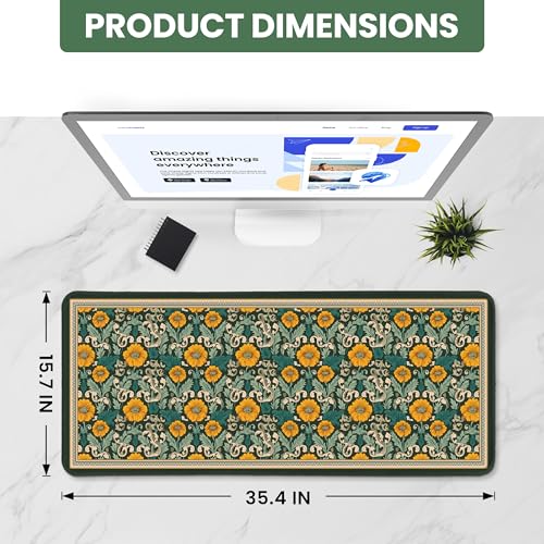 Large Mouse Pad for Desktop, Cute Desk Mat Pad Protector for Work & Gaming, Aesthetic Pretty Anti-Slip Laptop Blotter Cover for Office School Home Supplies, Baroque Bloomfield, 35.4" x 15.7" - color: V-Baroque Bloomfield, size: 35.4L x 15.7W inches