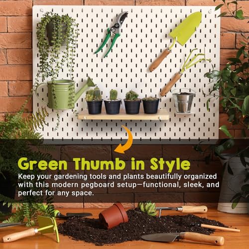 2 Pack Pegboard Shelves, Solid Wood Wall Shelf with Hooks, Compatible with IKEA Skadis Pegboard, Organizer Accessories for Home & Office
