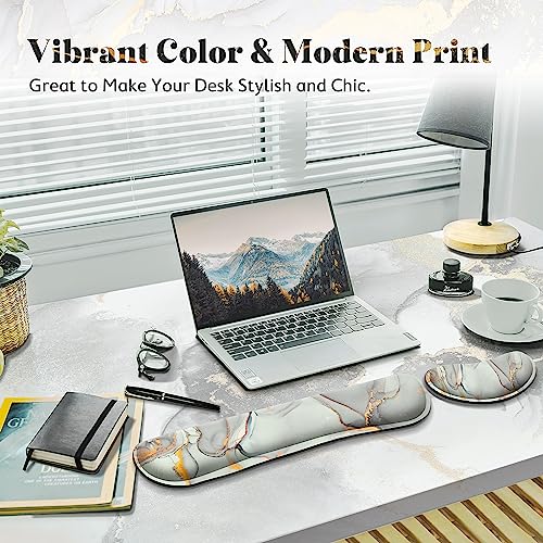 Gimars Upgrade Enlarge Gel Memory Foam Set Keyboard Wrist Rest Pad, Mouse Wrist Cushion Support for Office,Could Golden Computer, Laptop, Mac,Cloud Golden - color: Cloud Golden, size: 3-piece set (keyboard rest+mouse rest+coaster)