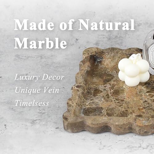 Square Marble Vanity Tray with Scalloped Edge - Natural Marble Perfume Tray Decor for Dresser, Vanity, Kitchen, Home Decor, Decorative Square Stone Tray - Brown 8 * 8 inch - color: Brown
