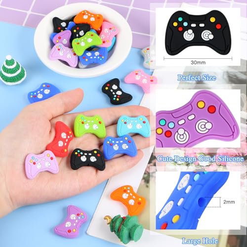 12 Pcs Video Game Controller Silicone Beads, EVERMARKET Gamepad Shape Silicone Focal Beads for Pens, Cute Silicone Beads Bulk, Rubber Loose Spacer Beads for Keychain Making DIY Crafts Bracelet Lanyard