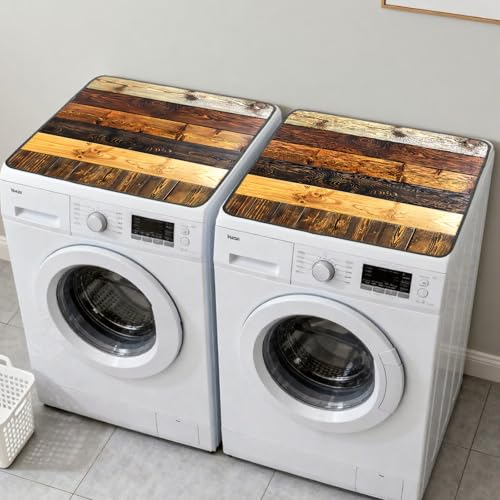 Nuxovilar Rustic Wood Plank Dryer Cover for the Top, Non-slip Washer & Dryer Protector, 23.62"x19.68" Dust-proof Washing Machine Mat, Diatom Mud Polyester Dryer Top Pad for Laundry Room - color: YMi00235-A