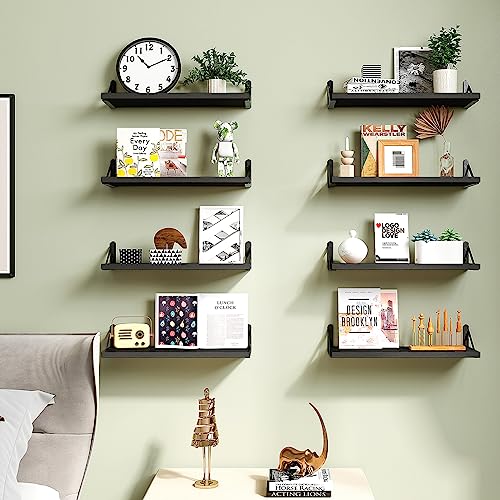 Fixwal Floating Shelves, Width 4.75in Rustic Wood Wall Shelves Set of 8, Wall Storage Shelves for Bedroom, Living Room, Kitchen, Bathroom, Office and Plants (Black) - color: Black, style: 8pcs
