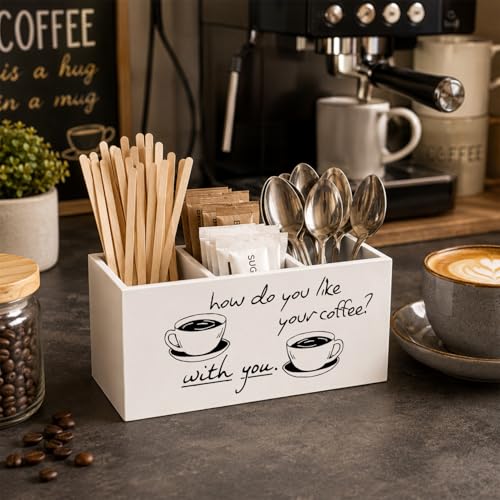 Coffee Lover Gifts Pen Holder for Desk, Coffee Bar Organizer for Countertop, Wooden Box Storage Organizer for Home Office Cafe Shop Station Counter Table Decoration - color: Like Coffee