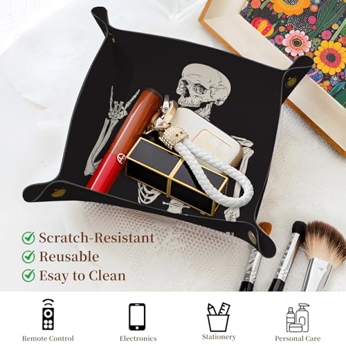 PU Leather Jewelry Valet Tray, Portable Catchall Tray for Keys, Wallet, Watch,Travel Jewelry Tray Organizer for Nightstand Desk Entryway Home Decor Gift for Women Men Rock Skull - color: Rock Skull