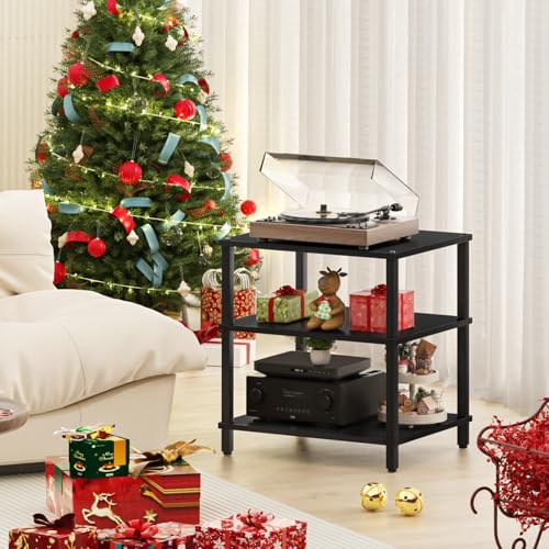 LELELINKY 3-Tier AV Media Player Stand, Stereo Cabinet, Modern Stereo Cabine,Game Console Shelf,Wooden TV Stand,Multifunctional Entertainment Center, Suitable for Home, Conference Room, Black - color: Black, size: 3 Tier