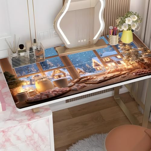 Christmas Desktop Sticker 39.37x23.62In, Cozy Winter Snow Village Desk Decal, Waterproof Table Surface Sticker, Home Office Decor - color: Colorful182