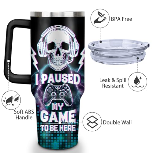 Game Tumbler with Lid and Straw, 40oz Gamer Water Bottle Cup with Handle, Gaming Travel Coffee Mugs, Birthday Gifts for Gamer Men Boys - color: Game 04, size: 40 Ounces