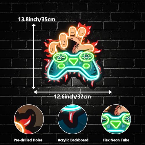 Gamer Neon Sign, Gaming Led Neon Light Signs for Gamer Boy Room Wall Decor Game LED Light up Sign for Bedroom Party Decorations Birthday Gift for Teen Boys Christmas Dimmable USB Powered(13.8"*12.6") - style: GAME