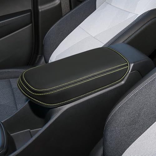Console Cover for 2024 2025 2026 Chevrolet Trax (LS/1RS/LT/2RS/ACTIV) Leather Center ArmRest Box Cover Pad 2024 2025 2026 Chevy Trax Accessories Protector Cushion (Yellow Stitches) - color: yellow