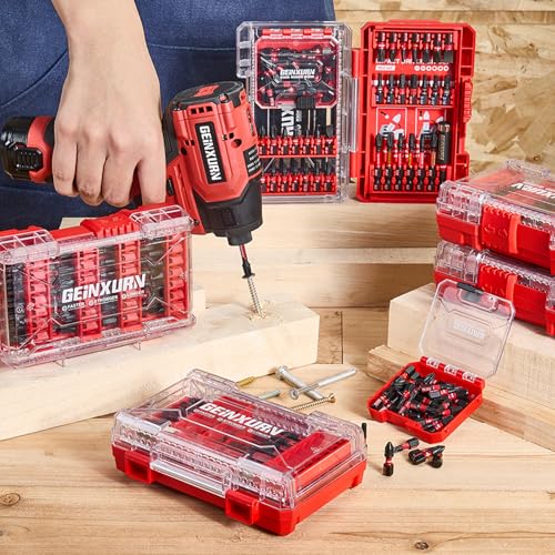 Geinxurn 49Pieces Impact Screwdriver Bits Set, Magnetic S2 Steel Phillips/Slotted/Square/Torx Insert Power Bits Tips, Impact Bit Holder with Red Storage Box Case - style: STKB049-RD