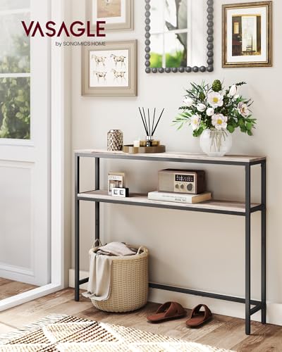 VASAGLE Console Table, 2-Tier Narrow Sofa Table with 2 Shelves, 7.9 x 39.4 x 31.5 Inches, for Living Room, Hallway, Entryway, Heather Greige and Ink Black ULNT131K02V1 - color: Heather Greige + Ink Black, size: 39.4"W - Without Power Outlet